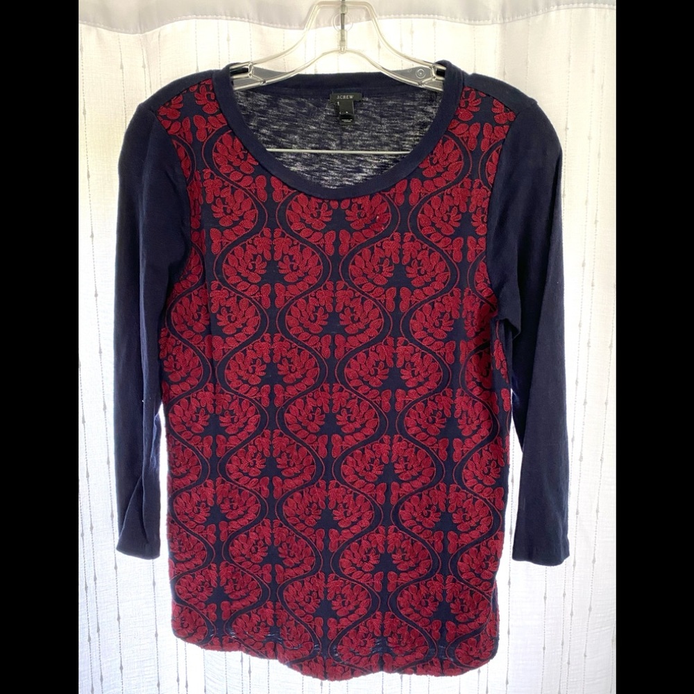 J. Crew navy blouse with embroidery size small